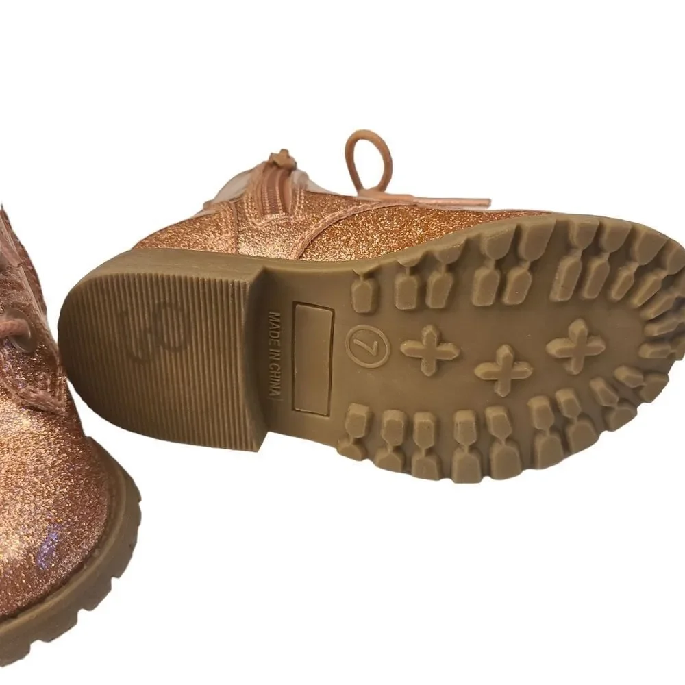 Boots For Little Girls Rose Gold Lace-Up Glittery sz 7